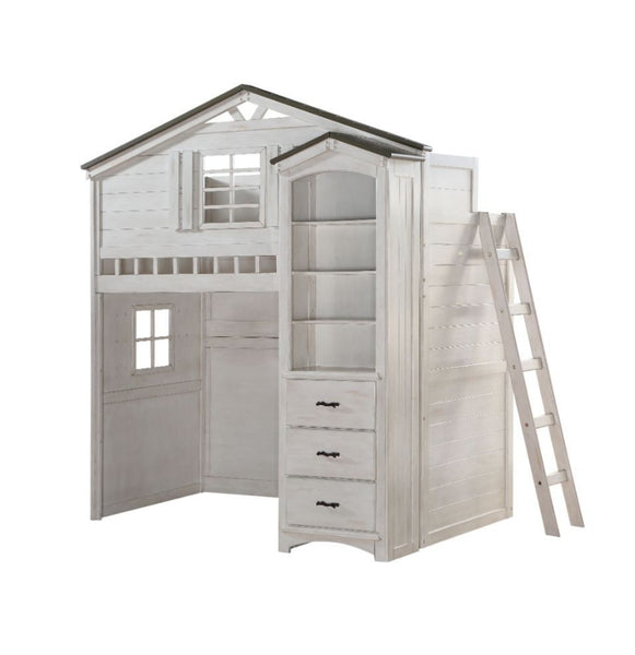 ACME Tree House Loft Bed (Twin Size) - 37165 - Weathered White & Washed Gray